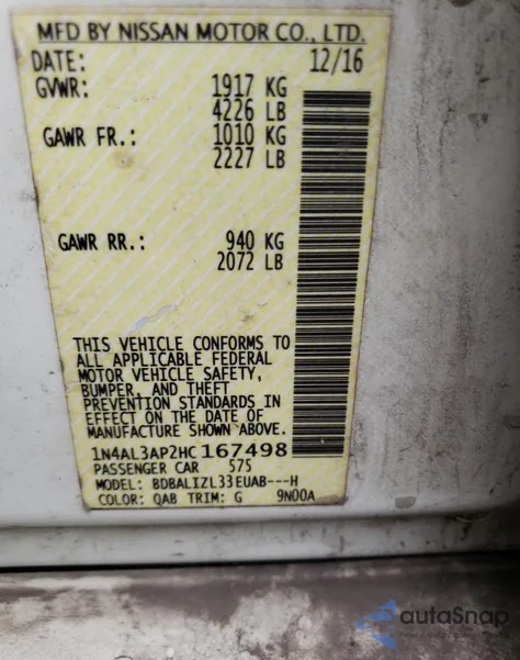 2017 Nissan Altima 2.5 from USA, damaged, VIN 1N4AL3AP2HC167498